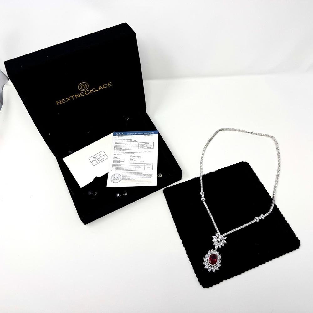 Elegant Sterling Silver Necklace with Red Gemstone